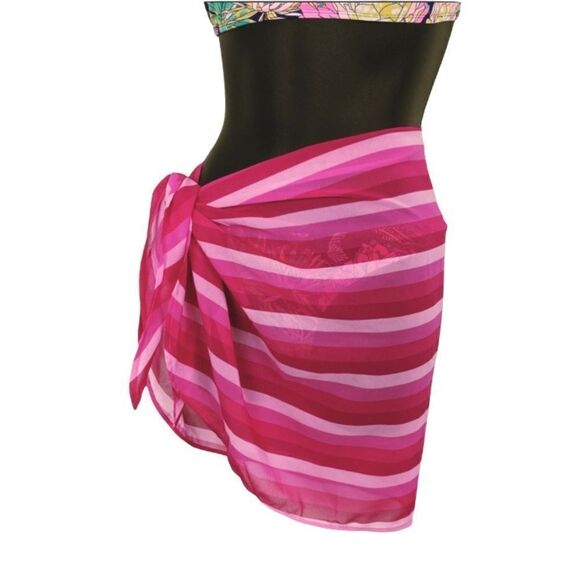 Anne Cole Pink stripe sarong beach coverup - Picture 1 of 4